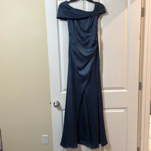 ASOS Design Blue Occasion Maxi Dress Off Shoulder Formal Gown Party - Picture 2 of 11